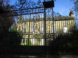 Oblique view of gates in front of Tanfield Hall November 2016